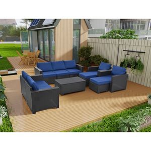 Set 10 pezzi di mobili da giardino in Rattan divano sezionale tavolino in vetro temperato cuscini da esterno in Rattan - Product Image 2