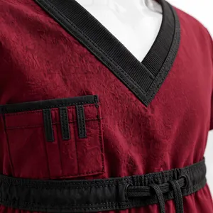 Ensemble de blouses médicales unisexe rouges à manches courtes avec poches et pantalon à cordon de serrage, respirant, 100 % polyester, uniforme de détection d'aiguilles pour adultes - Product Image 4