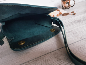 Green Leather Shoulder Bag <b>Small</b> Crossbody <b>Purse</b> Women Clutch Handmade Handbag Compact Cross Body Bag Gift for Women - Product Image 3