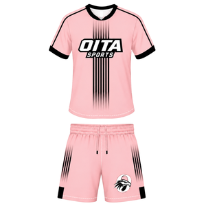 Conjunto de Rugby Rosa Bebé y Negro, Jersey de Manga Corta con Cuello Redondo y Pantalones Cortos a Juego, Uniforme Deportivo Transpirable para Entrenamiento en Equipo - Product Image 1