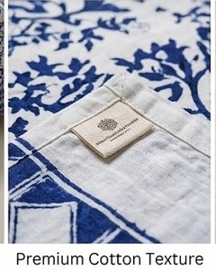 Juego de Sábanas de Algodón Estampadas a Mano con Diseños Indios |   Ropa de Cama Jaipuri Floral Azul de Lujo Ligero, Duradera, 200 Hilos |   Juego de 3 Piezas para el Hogar al por Mayor - Product Image 4