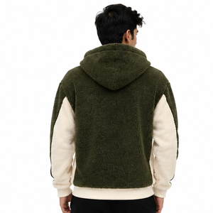 Sweat-shirts en molleton de coton personnalisés pour hommes, manches contrastées, pull en sherpa, poche avant, streetwear urbain, mode hiver Y2K, vente en gros - Product Image 2