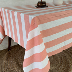 Mantel Rectangular a Rayas Color Durazno y Blanco, Cubierta de Mesa de Comedor de Algodón, Juego de Manteles de Lino - Product Image 4