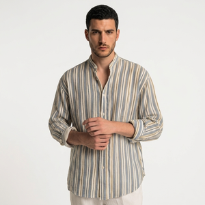 T-shirt en coton et lin pour homme, nouvelle mode, décontracté, plage, rayé, respirant, manches longues, VARSITY SPORTS GEARS WA70 - Product Image 4