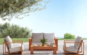 Conjunto de Sofás de Madera de Teca Modernos para Exteriores, Muebles Minimalistas para Patio con Cojines - Product Image 3