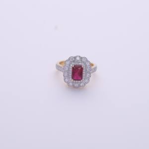 IGI Certified Radiant Cut Ruby Halo Diamond Ring in <b>Solid</b> 925 Sterling <b>Silver</b> - Product Image 1