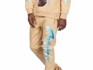 Ensemble de survêtement beige à capuche pour homme, respirant, design 2-en-1, fermeture à cordon, coupe droite longue, streetwear, collection automne, 100% coton - Product Image 3