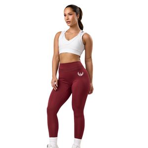 Burgundy Mesh Panel Legging Women Performance Workout Pants High Waist Stretch Fitness <b>Tights</b> Athletic Activewear Wear - Product Image 1