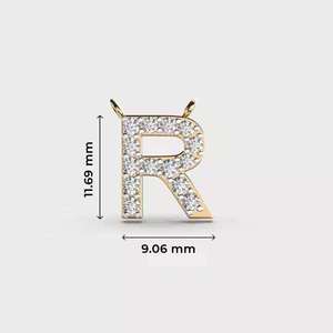 Colgante de Lujo Unisex de Hip Hop con Letra R de Moissanita Chapada en Rodio, Engaste Pavé, Corte Brillante Redondo, 11.69mm x 9.06mm - Product Image 1