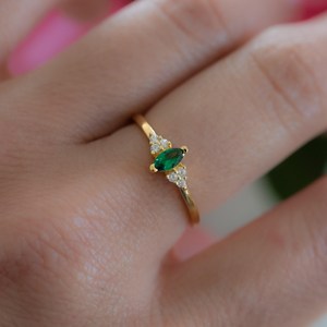 <b>Emerald</b> Marquise <b>Ring</b> 925 Sterling <b>Silver</b> 14K Gold Plated Dainty May Birthstone <b>Ring</b> Gift For Her Women Jewelry - Product Image 4
