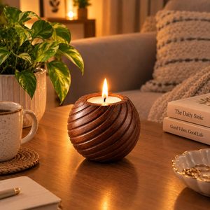 Portavelas de Madera para Velas de Té, Hecho a Mano, Tallado en Espiral, Centro de Mesa Decorativo para Sala de Estar - Product Image 2