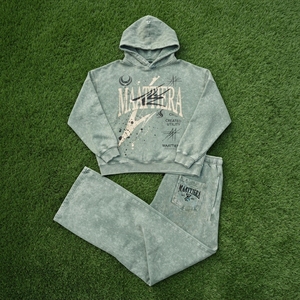 Conjunto de Sudadera Oversize y Pantalones Anchos de Felpa Verde Salvia Lavado Personalizado para Mujer, Chándal de Algodón OEM ODM - Product Image 5