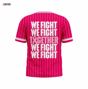 Camiseta Deportiva Personalizada Rosa Fresa a Rayas con Estampado de Lazo de Esperanza, Cuello Redondo, Manga Corta, Transpirable, de Poliéster - Product Image 2
