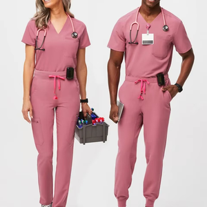 Premium Light Pink Medical Scrub <b>Set</b> Customize Hospital Nurse Uniform V-Neck Top Cargo Pants <b>Doctor</b> Nursing Workwear Scrub Suit - Product Image 2