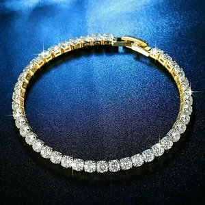 12CTW Round Cut VVS1 Moissanite Women's Tennis <b>Bracelet</b> 14K Yellow Gold Plated - Product Image 1