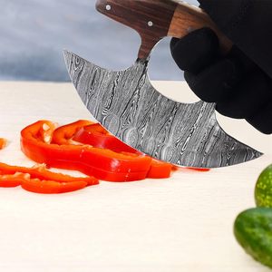 Cuchillo Ulu de Acero de Damasco Hecho a Mano con Mango de Madera de Nogal, Personalizable OEM, para Cocina, Picar, Preparar Alimentos, Rebanar y Cortar en Cubos - Product Image 4