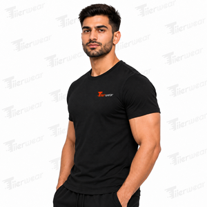 Men's <b>Black</b> Slim Fit Short Sleeve O-Neck T-<b>Shirt</b> Breathable Jersey Cotton Casual Wear Front Logo Printed T <b>shirts</b> - Product Image 2