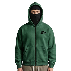 Trendy Built-In Face Mask Hoodies Heavyweight Full <b>Zip</b> Cotton Fleece Oversized Tactical Streetwear Custom Logo OEM ODM Factory - Product Image 1