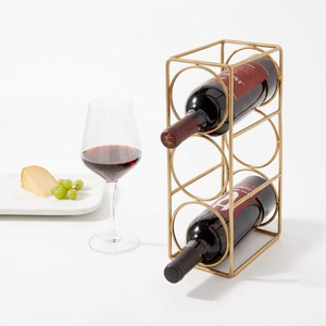 Gold Metal Wine Rack 3-Bottle Capacity <b>Freestanding</b> Countertop Wine Holder Minimalist Iron Wire Tabletop Storage Organizer - Product Image 1