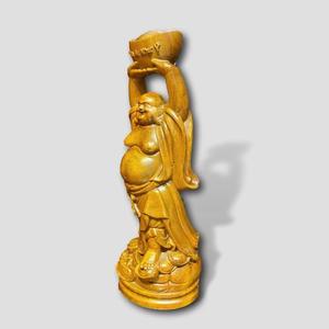 Handcrafted Natural Rosewood Laughing Buddha Sculpture Feng Shui Wealth <b>Statue</b> for Home Office Decoration - Product Image 1