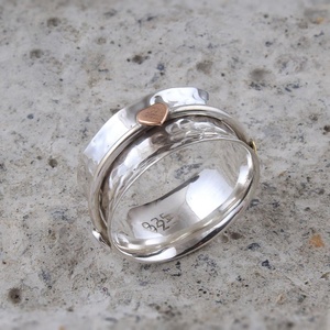 925 <strong>Sterling</strong> <strong>Silver</strong> Spinner <strong>Ring</strong> Vintage Hammered Fidget <strong>Ring</strong> Rotating <strong>Anxiety</strong> Stress Relief <strong>Ring</strong> with Copper Accent Wholesale - Product Image 3