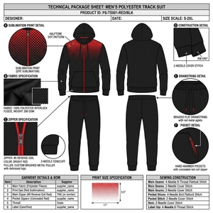 Ensemble de survêtement à capuche rouge et noir pour homme, manches longues, en polaire polyester, imprimé par sublimation, fermeture éclair, tenue décontractée, coupe classique, automne - Product Image 1