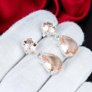 Morganite Pear Cut Drop Earrings 925 Sterling Silver Handmade Gemstone Dangle Earrings Boho Wedding Anniversary Birthday Gift - Product Image 6
