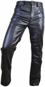 <b>Men's</b> Black PU <b>Leather</b> Moto <b>Pants</b> High Waist Straight Fit Button Fly Biker Style Heavyweight Fabric Side Pocket Zipro Industries - Product Image 2
