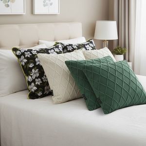 SOGA Ensemble de 6 taies d'oreiller décoratives, motif floral noir avec bordure verte, tricot côtelé crème, vert forêt, modèle D0100X3WKU6 - Product Image 5