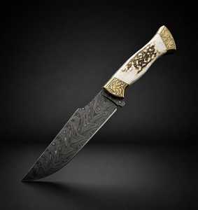 มีดอเนกประสงค์เหล็กดามัสกัส SHARP POINT TRADES ใบมีดปลายแหลม ด้ามไม้ ปลอกหนังวัว ความยาวรวม 6.7 นิ้ว เกรด DIY - Product Image 2