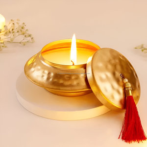 Wholesale Gold Thatera Work Matki Shaped Metal Jar Candle From Indian Manufacturer - Product Image 3