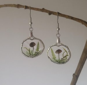 Handmade Forest <b>Earrings</b> Set Mushroom Fern Moss <b>Silver</b> Color Nature Inspired Jewelry Gift 15 Pounds Nikhil Gems NG-033 Sterling - Product Image 5