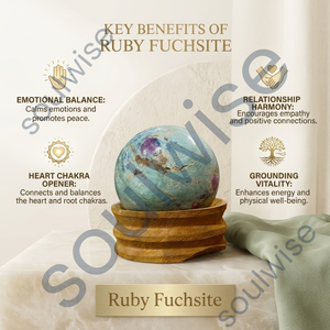 Sphère de pierre précieuse polie en rubis fuchsite naturel, forme circulaire, décoration Feng Shui pour la maison, boule artisanale sur support en bois - Product Image 2