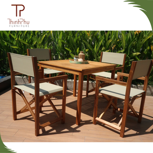 Ensemble complet de meubles de salle à manger d'extérieur contemporains en bois massif, tables et 4 chaises, écologiques, durables, faciles à nettoyer, hôtel, restaurant - Product Image 5