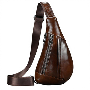 Sac de poitrine en cuir véritable pour homme, bandoulière, fermeture éclair, design décontracté, durable, toutes saisons, usage quotidien - Product Image 1