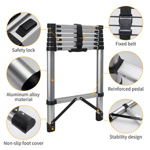Scala Telescopica Compatta da 2,6 Metri per Soffitta, Camper, Uso Domestico, Portatile con Piedini in Gomma Antiscivolo, Carico Massimo 150 kg - Product Image 5