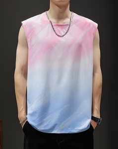 Men's Blue White Solid Sleeveless Tank Top O-Neck Breathable Casual Quick Dry Knitted Polyester/Cotton Digital Printed Sporty - Product Image 2