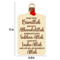 PAFU Muslin Décor Maison Cuisine Alhamdulillah Cadeau Ramadan Iftar Planche en Bois Signe Mural « Commencez par Bismillah » en Bois