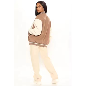 Custom Women's High-End Casual Hooded Baseball <b>Jacket</b> Loose <b>Varsity</b> Coat Thick Keep Warm Winter Use Front Logo Placement - Product Image 2
