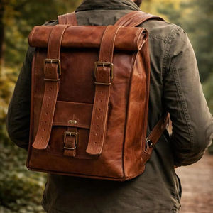 Mochila enrollable de cuero genuino negro, bolso urbano para portátil, mochila de viaje de piel de vaca para hombre, diseño impermeable LTBP-0077 - Product Image 1