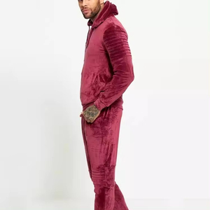 2025 dernier hiver velours pantalon de survêtement ensemble hommes à capuche avec brodé deux pièces velours survêtements solide motif poche conception - Product Image 2