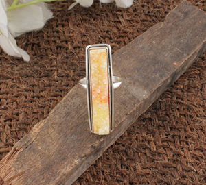 Anillo de Ágata Druzy Amarilla al por Mayor, Anillo Irregular de Geoda de Cuarzo en Bruto para Mujer, Regalo de Boda, Joyería Hecha a Mano - Product Image 5