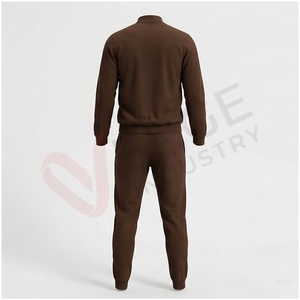 Ensemble de survêtement marron pour homme, manches longues, col montant, fermeture éclair sur le devant, couleur unie, respirant, coupe décontractée, vêtements d'automne - Product Image 2