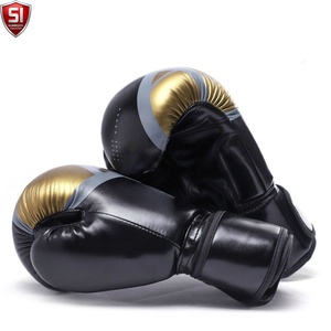 Guantes de Boxeo SUMROOS SI Negros y Dorados de Cuero con Correa de Muñeca Ajustable, Diseño Cómodo con Cordones, Equipo de Entrenamiento - Product Image 3