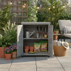 Panca da Esterno per Giardinaggio con Armadietto Contenitore e Piano in Metallo - Product Image 5