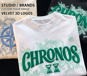 T-shirts décontractés en coton épais tricoté pour hommes, coupe oversize, avec motif graphique frontal et col court imprimé en relief 3D – Vente en gros - Product Image 2