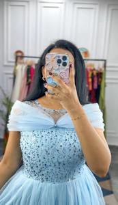 Vestido de Fiesta de Diseño NILESH TAILOR FASHION, Largo hasta el Suelo, Cuello Redondo, Hombros Descubiertos, Estilo Redes, Suave y de Primera Calidad, Colección Ideal para Festivales - Product Image 2