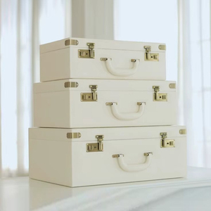 Ensemble de valises rose poudré avec fermoirs vintage, poches intérieures et poignée robuste pour un voyage élégant et un rangement charmant - Product Image 2