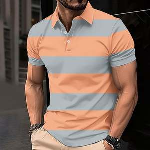 Chemise à manches courtes rayée pour homme, tricotée, décontractée, coupe classique, boutonnée, respirante, polyester/coton, golf, noir/gris - Product Image 2