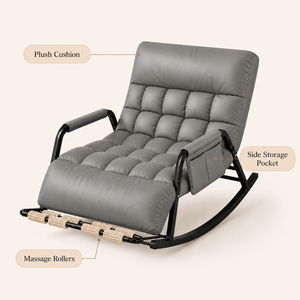Fauteuil à bascule réglable avec repose-pieds pliable, coussin en cuir PU, chaise longue d'intérieur et d'extérieur - Product Image 2